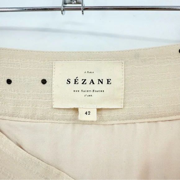 Sezane Pleated Crepe Dino Midi Skirt in Ecru Mini Black Polka Dot Size 42 US 10 - Picture 4 of 10